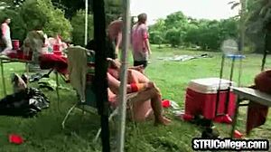 Big cock and bubble butt college girls in an outdoor orgy